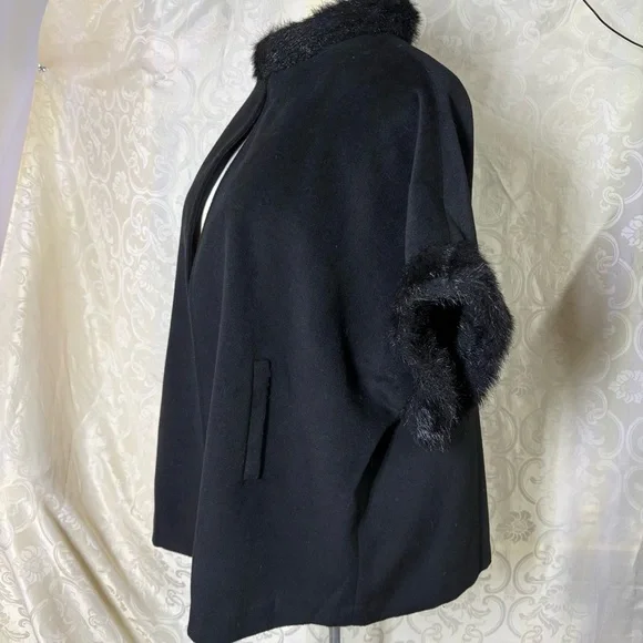 Halogen Black Fur-Trimmed Women's Poncho - Picture 5 of 16